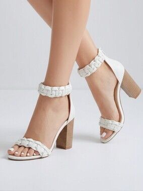 NIB | 6.5 | OASIS SOCIETY | Braided Ankle-Strap Block Heel Sandals - White
